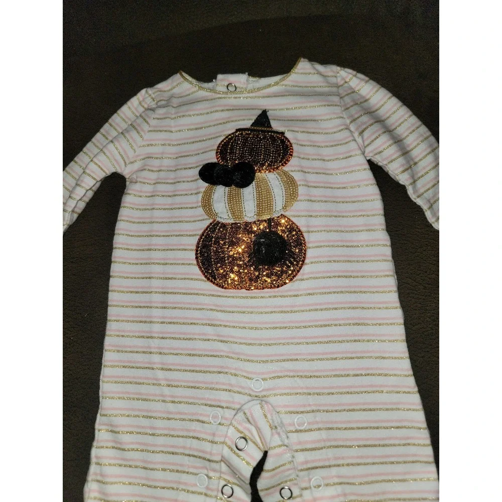 Mud pie fall Halloween pumpkin romper one piece outfit 0 3 months mudpie